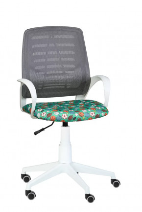 Кресло Ирис WHITE сетка W-02 (серая)/ ткань Т58 (мячики на зеленом) (подлокот.084) белая крестовина в Сургуте - surgut.mebel-tymen.ru | фото