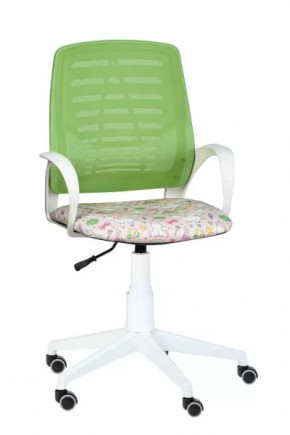 Кресло Ирис WHITE, сетка W (салатовая)/ткань Т54 (единорог) (подлокот.084) белая крестовина в Сургуте - surgut.mebel-tymen.ru | фото