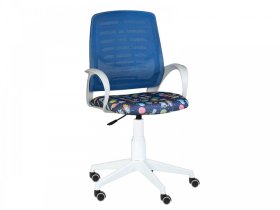 Кресло Ирис WHITE сетка W-05 (синяя)/ткань Т55 (космос на синем) (подлокот.084) белая крестовина в Сургуте - surgut.mebel-tymen.ru | фото