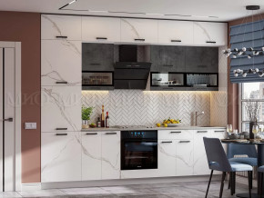 Кухня Техно 3м Компоновка №2 (Мрамор белый/Бетон графит) в Сургуте - surgut.mebel-tymen.ru | фото