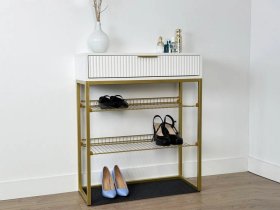 Обувница Вельвет белое дерево/белый матовый/золото в Сургуте - surgut.mebel-tymen.ru | фото