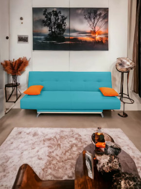 Прямой диван манго 2 Нео Азуре/Подушки Нео Оранж в Сургуте - surgut.mebel-tymen.ru | фото