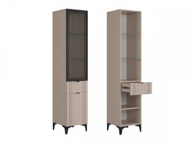 Шкаф однодверный (со стеклом) Рич кашемир/фрапучино матовый/черный в Сургуте - surgut.mebel-tymen.ru | фото