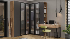 Спальный гарнитур «Порто» №5 Яблоня Беллуно/Графит софт/Стекло сатин черное в Сургуте - surgut.mebel-tymen.ru | фото