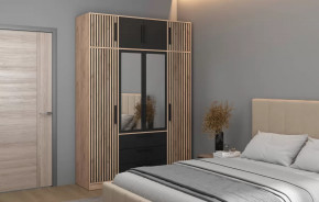 Спальный гарнитур Вегас (ЛДСП Дуб золотой / ЛДСП Черный) в Сургуте - surgut.mebel-tymen.ru | фото