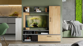 Стенка «Сиена» Графит Серый, Дуб Крафт золотой в Сургуте - surgut.mebel-tymen.ru | фото