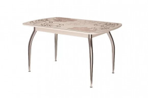 Стол Бостон-3 раздвижной, ваниль, фотопечать/хром триумф в Сургуте - surgut.mebel-tymen.ru | фото