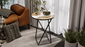 Стол журнальный ДП 1-03-05 исп. 2 Черный, Стекло с рисунком Слэб белый в Сургуте - surgut.mebel-tymen.ru | фото